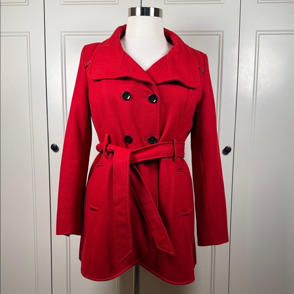 Guess Vibrant Red Double-Breasted Trench Coat
